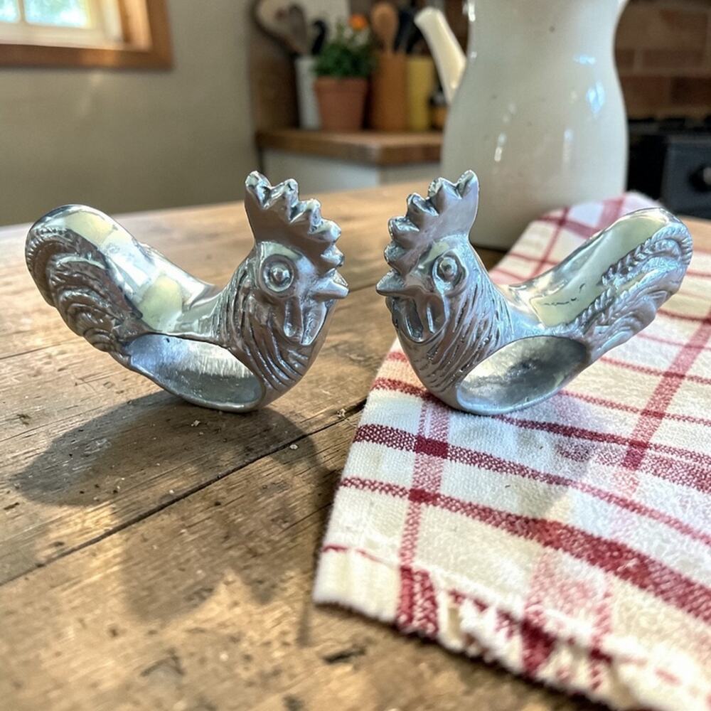 Farmhouse Rooster Napkin Rings Set 8 Metal French Country Dining Table Decor